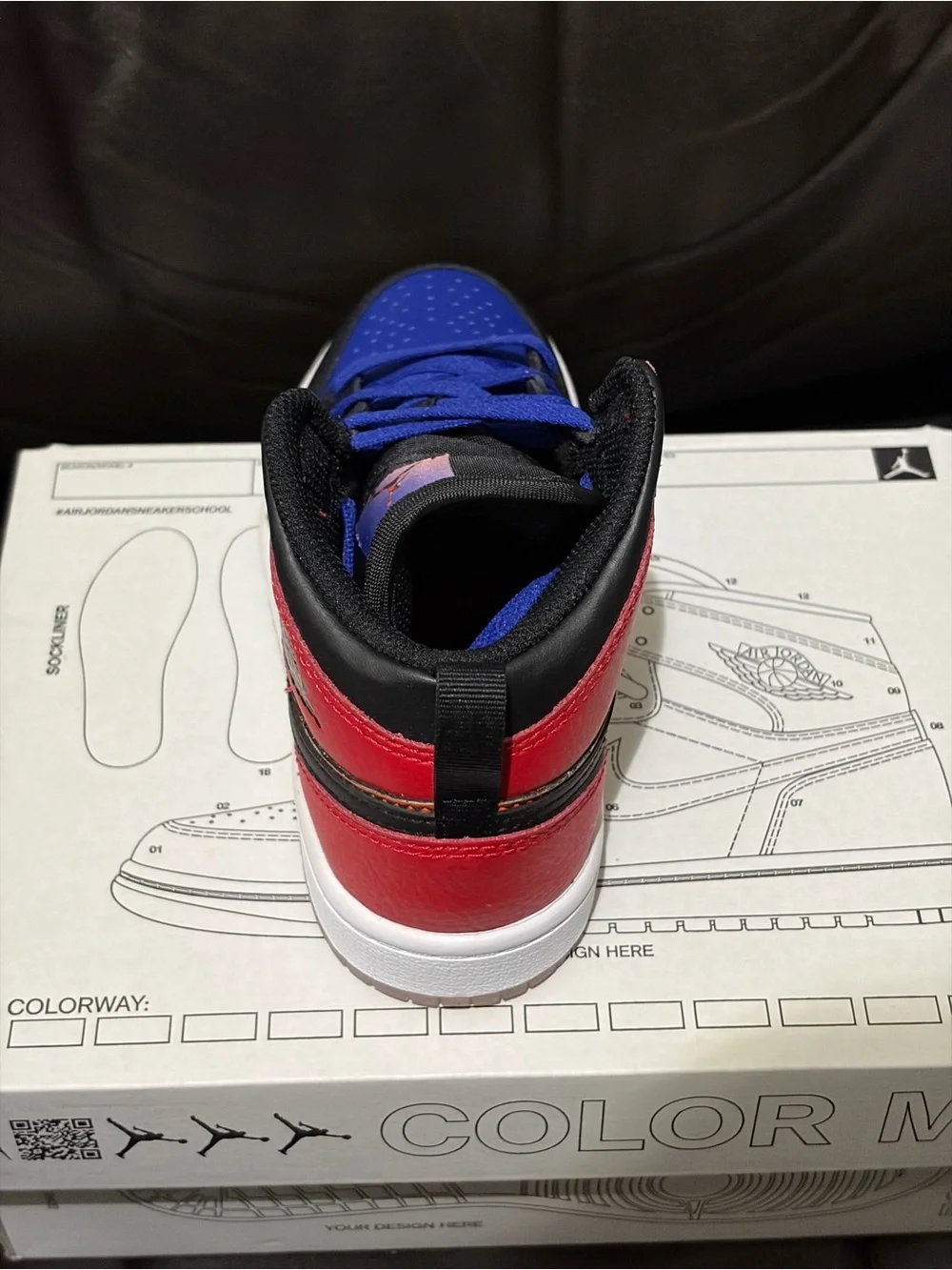 Jordan Air Jordan 1 Mid SS (GS) Kids Sneakers Black Blue Red 12.5c